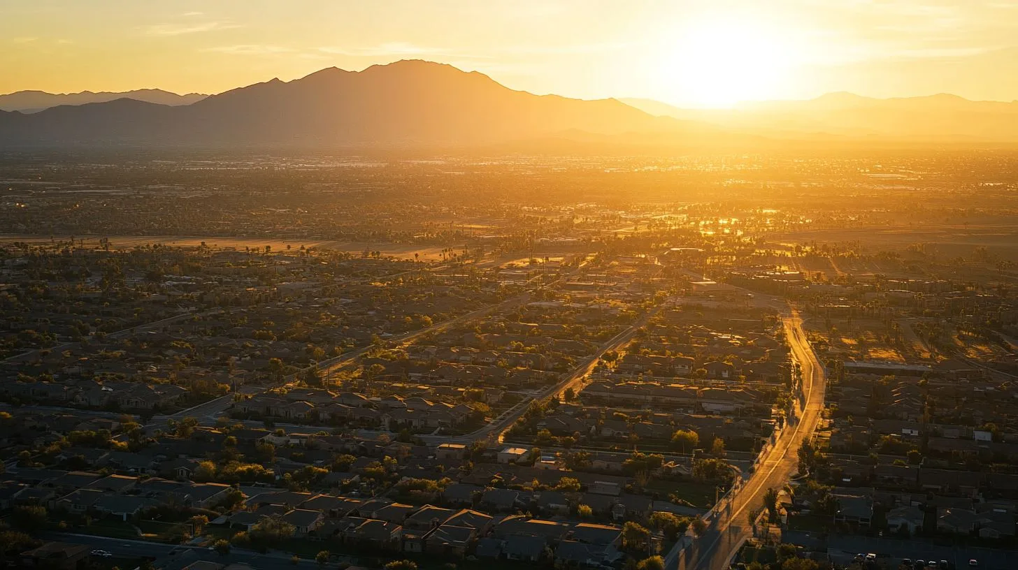 Aerial view of Menifee, CA at golden hour — home of Sun City Marketing
