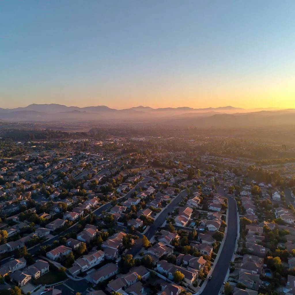 Aerial view of Riverside County suburb at golden hour — Sun City Marketing service area